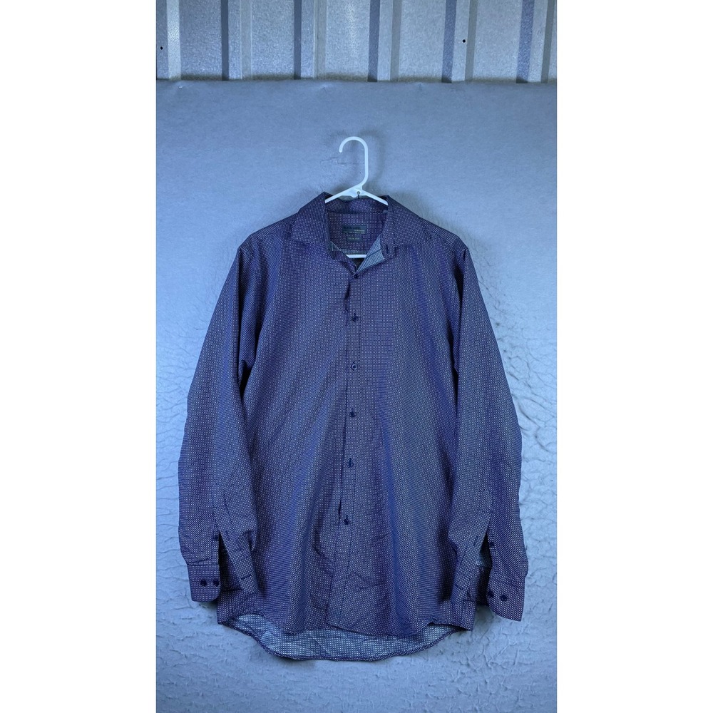 Black Label by Ruffini Button Down Men M Blue Excellent Slim Fit Micro Pattern